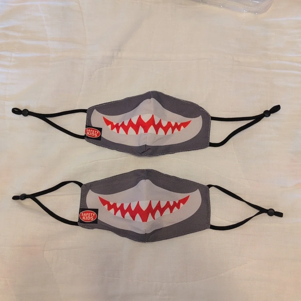 (2) Safety Kids Sets: Shark Print Bandanas and Mask Sets